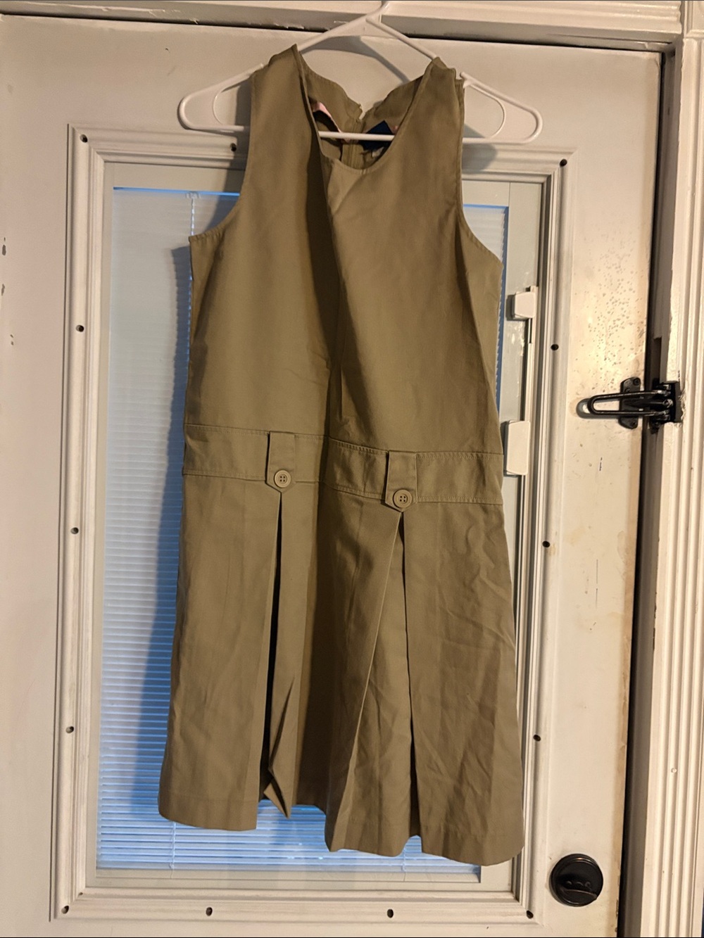 Girls Sleeveless Khaki Pleated Jumper Dress